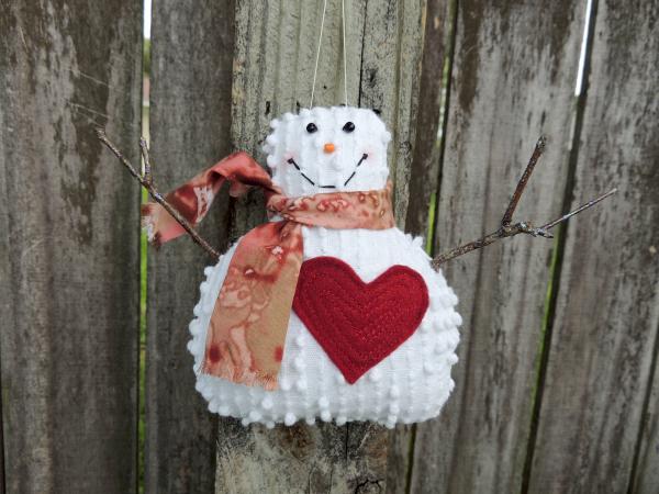 Happy Vintage Chenille Snowman Ornament – Hand Dyed Scarf picture