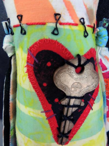 2-Sided Creepy Cute Zombie Monster Art Doll, Hand Printed & Dyed Fabric, One-of-a-kind Mixed Media Art Doll picture