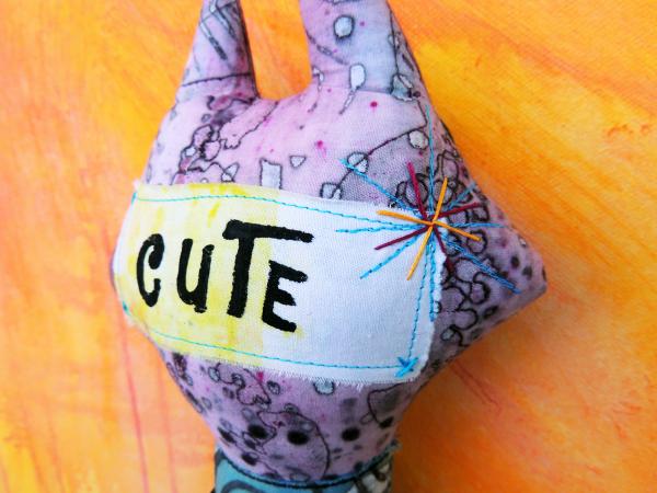 2-Sided Hand Printed & Dyed Fabric TALL Cat Art Doll, One-of-a-kind Mixed Media Art Doll – MEOW picture