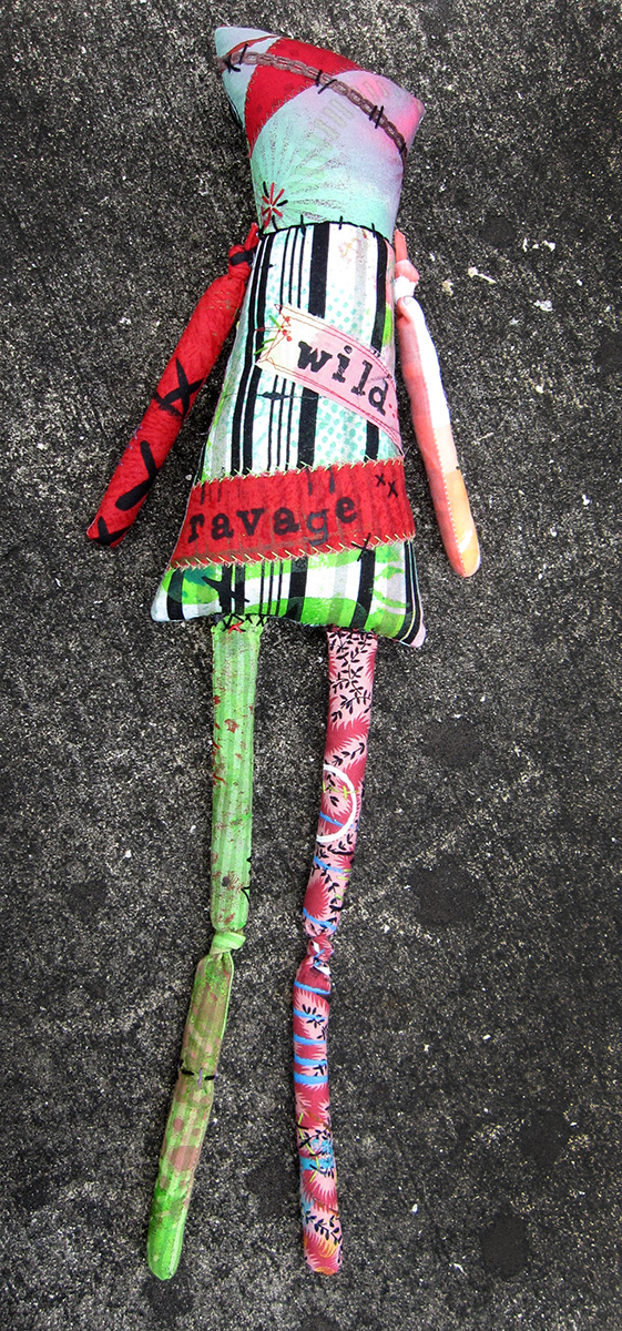 2-Sided Creepy Cute Zombie Monster Art Doll, Hand Printed & Dyed Fabric, One-of-a-kind Mixed Media Art Doll picture