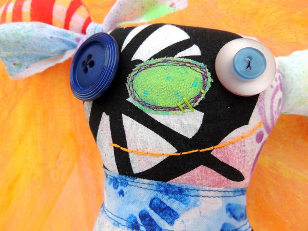 2-Sided Hand Printed & Dyed Fabric Dog Art Doll, One-of-a-kind Mixed Media Art Doll - Cute picture