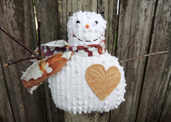 Happy Vintage Chenille Snowman Ornament – Embossed Heart picture