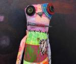 2-Sided Creepy Cute Zombie Monster Art Doll, Hand Printed & Dyed Fabric, One-of-a-kind Mixed Media Art Doll