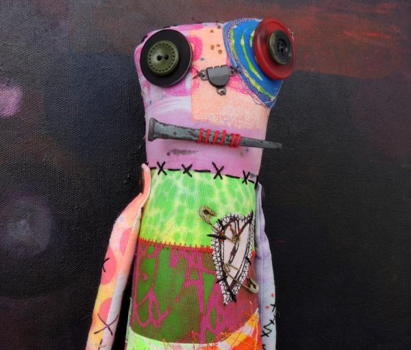 2-Sided Creepy Cute Zombie Monster Art Doll, Hand Printed & Dyed Fabric, One-of-a-kind Mixed Media Art Doll picture