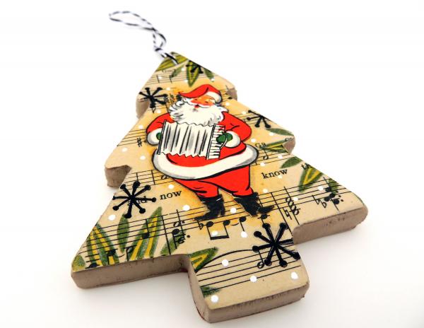 2-Sided Mixed Media Vintage Holiday Art Accordion Santa Christmas Tree Ornament picture