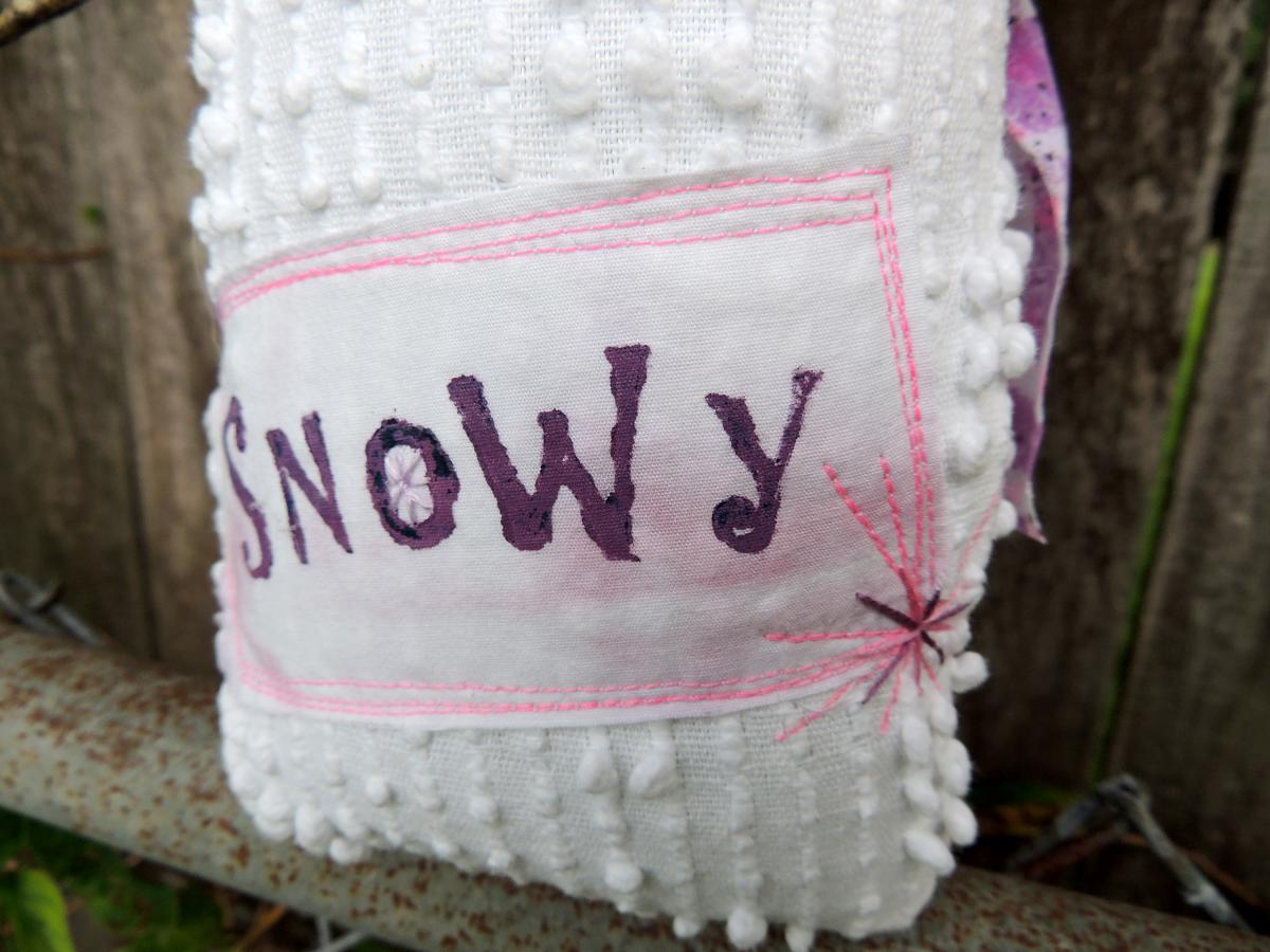 Happy Vintage Chenille Snowman Art Doll – Pink Heart picture