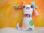 2-Sided Hand Printed & Dyed Fabric Dog Art Doll, Colorful Girl Puppy, Dog Lover gift, One-of-a-Kind Mixed Media Art Doll