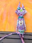 2-Sided Hand Printed & Dyed Fabric TALL Cat Art Doll, One-of-a-kind Mixed Media Art Doll