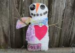 Happy Vintage Chenille Snowman Art Doll – Pink Heart