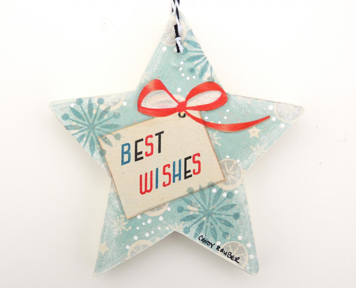 2-Sided Mixed Media Vintage Holiday Art Scotty Dog Christmas Tree Ornament picture