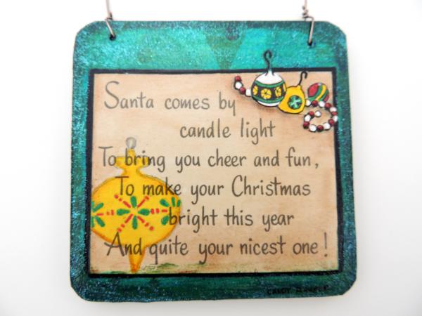 2-Sided Mixed Media Vintage Holiday Art Santa with List Christmas Ornament picture