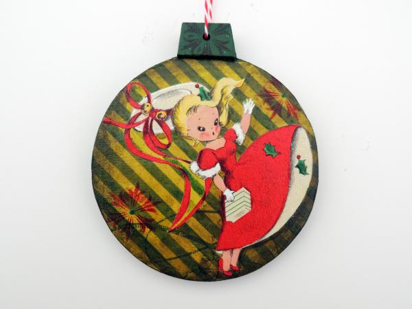 2-Sided Mixed Media Vintage Holiday Art Windy Christmas Tree Ornament picture
