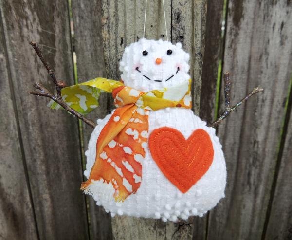 Happy Vintage Chenille Snowman Ornament – Orange Scarf