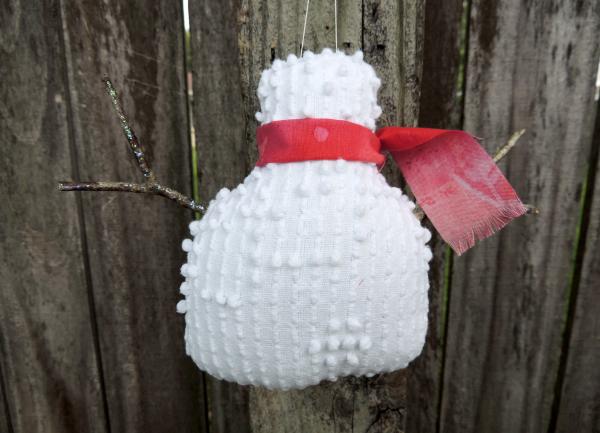 Happy Vintage Chenille Snowman Ornament – Pink Scarf picture