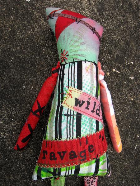 2-Sided Creepy Cute Zombie Monster Art Doll, Hand Printed & Dyed Fabric, One-of-a-kind Mixed Media Art Doll picture