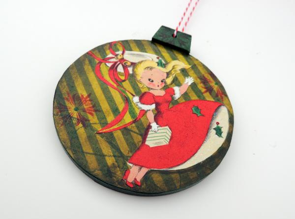 2-Sided Mixed Media Vintage Holiday Art Windy Christmas Tree Ornament picture