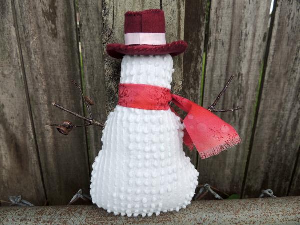 Happy Vintage Chenille Snowman Decoration – Pink Scarf picture