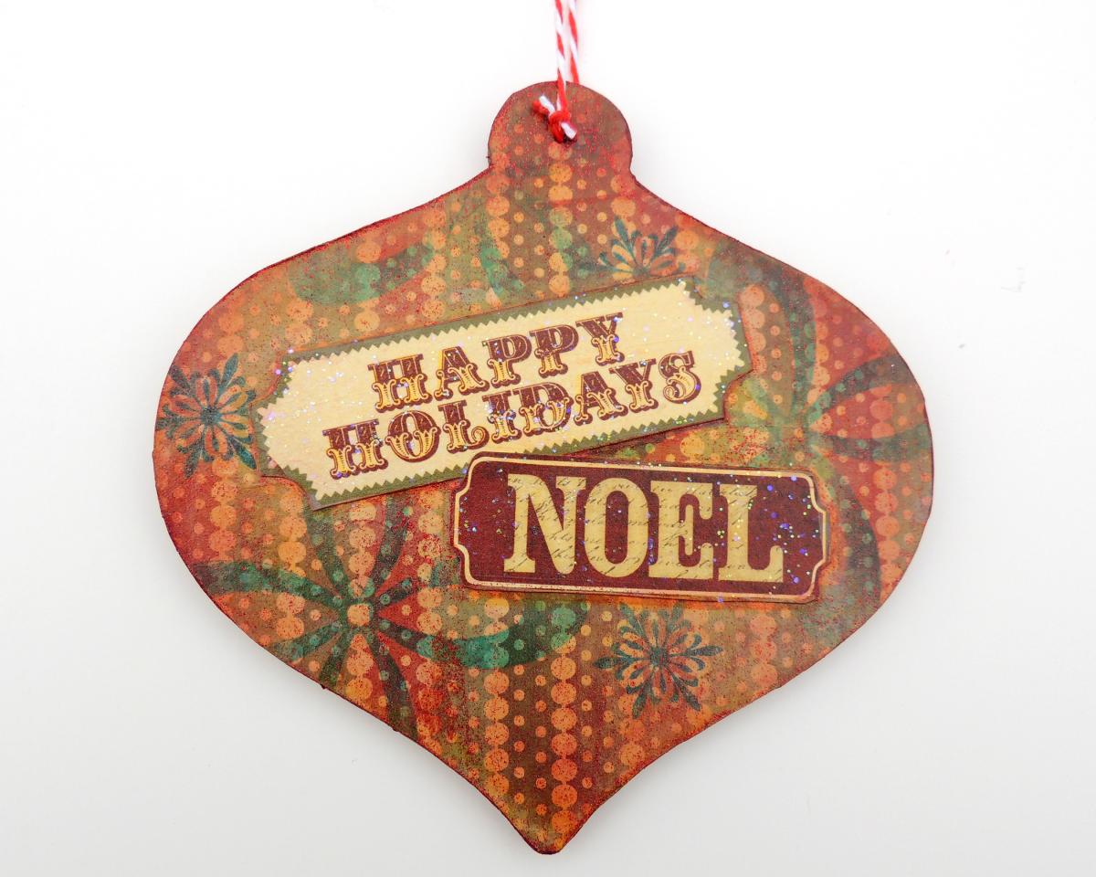 2-Sided Mixed Media Vintage Holiday Art Children Christmas Tree Ornament picture