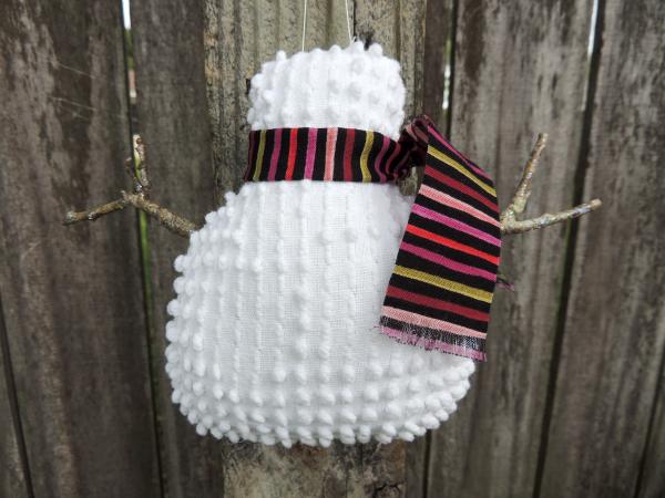 Happy Vintage Chenille Snowman Ornament – Stripe Scarf picture