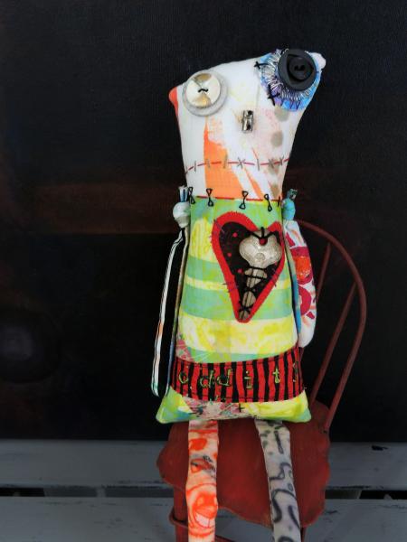 2-Sided Creepy Cute Zombie Monster Art Doll, Hand Printed & Dyed Fabric, One-of-a-kind Mixed Media Art Doll picture