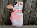 Happy Vintage Chenille Snowman Art Doll – Pale Pink Heart