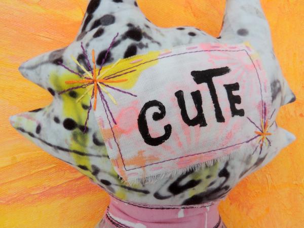 2-Sided Hand Printed & Dyed Fabric Cat Art Doll, One-of-a-kind Mixed Media Art Doll - CRAZY picture