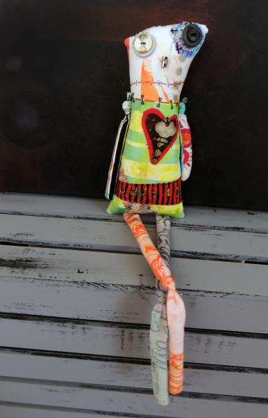 2-Sided Creepy Cute Zombie Monster Art Doll, Hand Printed & Dyed Fabric, One-of-a-kind Mixed Media Art Doll picture