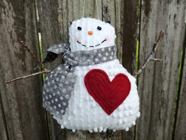 Happy Vintage Chenille Snowman Ornament – Gray Polka Dot Scarf picture