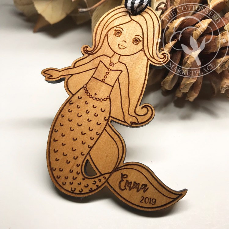 Mermaid Wooden Christmas Ornament picture
