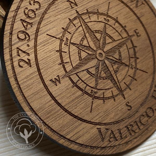 Compass City Coordinates Wooden Christmas Ornament picture