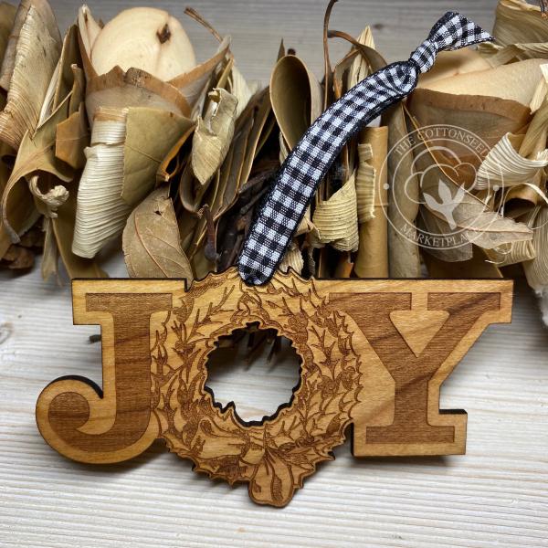 Joy Wooden Christmas Ornament with Wreath picture