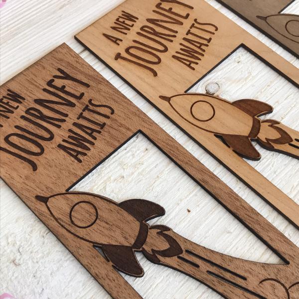Rocket Ship Journey Wooden Bookmark for Kids picture