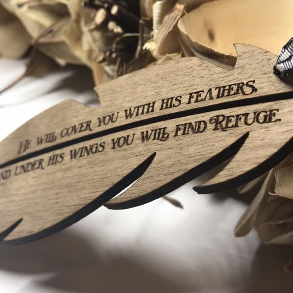 Psalms 91:4 Feather Wooden Christmas Ornament picture