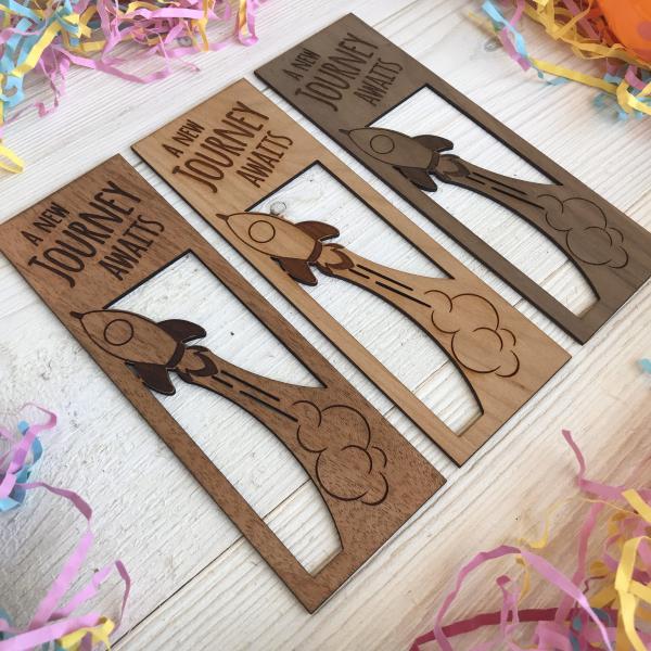 Rocket Ship Journey Wooden Bookmark for Kids picture