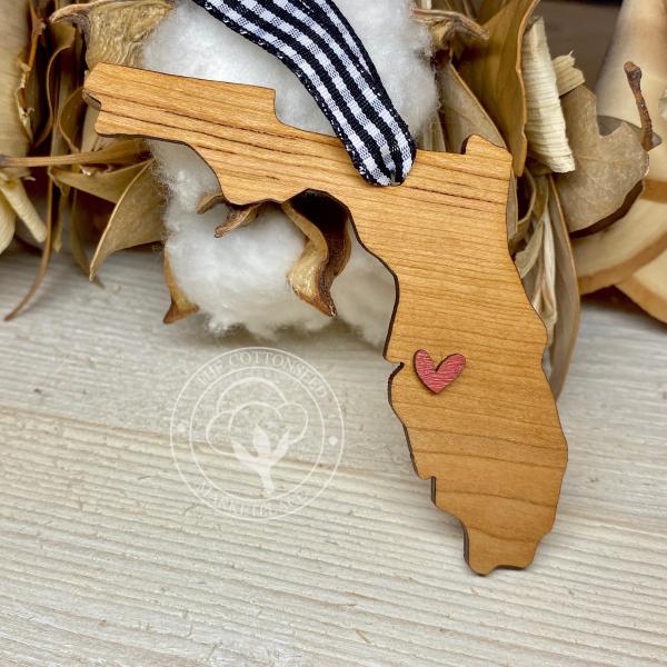 Florida Ornament with Town Heart Wooden Christmas Ornament