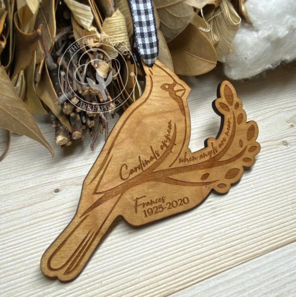 Cardinal Memorial Wooden Christmas Ornament - Cardinals Appear Angels are Near picture