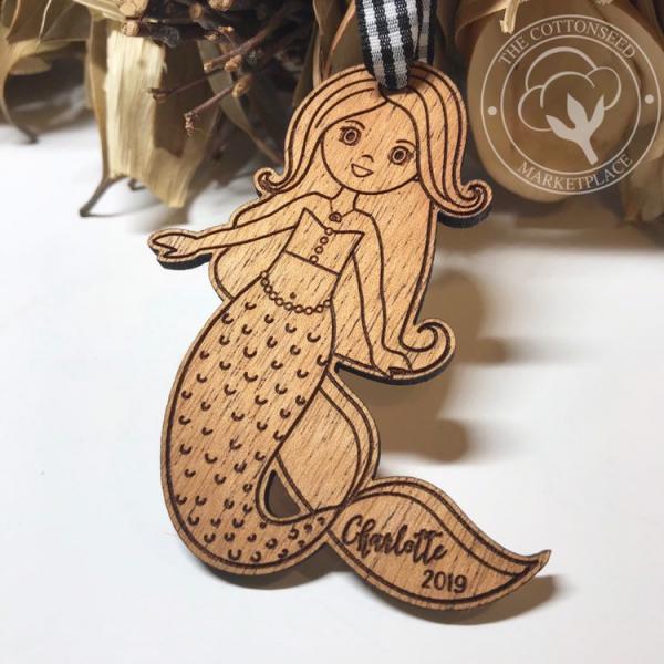 Mermaid Wooden Christmas Ornament picture