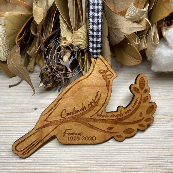 Cardinal Memorial Wooden Christmas Ornament - Cardinals Appear Angels are Near