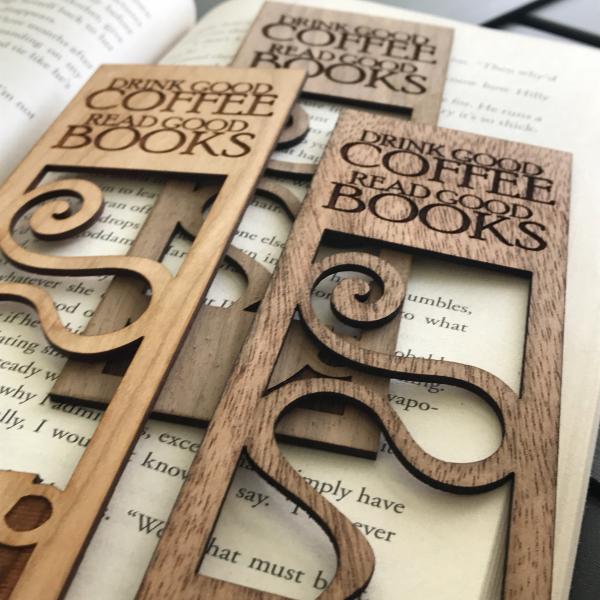 "Drink Good Coffee, Read Good Books" Wooden Bookmark picture