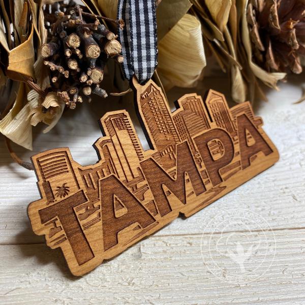 Tampa Skyline Wooden Christmas Ornament