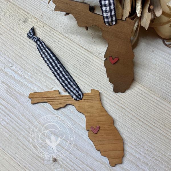 Florida Ornament with Town Heart Wooden Christmas Ornament picture