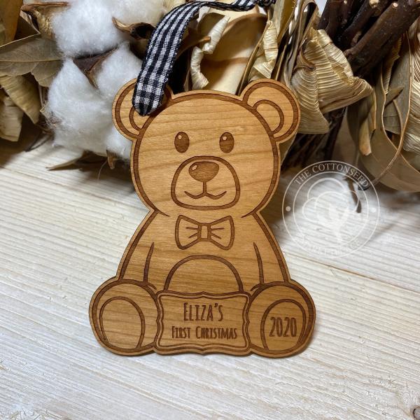 Teddy Bear, Baby's First Christmas Wooden Christmas Ornament