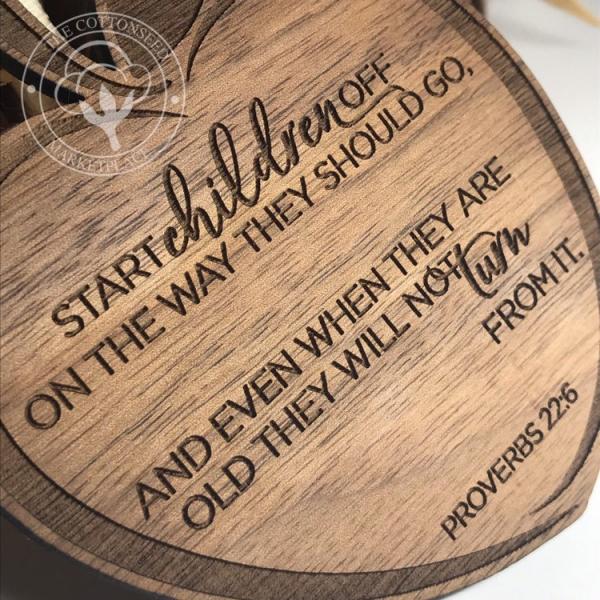 Religious Teacher Apple Proverbs 22:6 Wooden Christmas Ornament picture