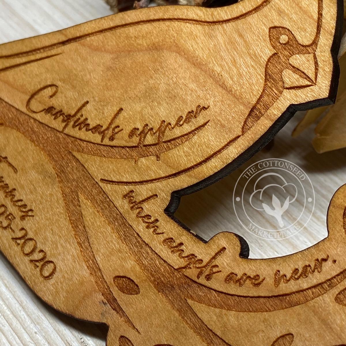 Cardinal Memorial Wooden Christmas Ornament - Cardinals Appear Angels are Near picture