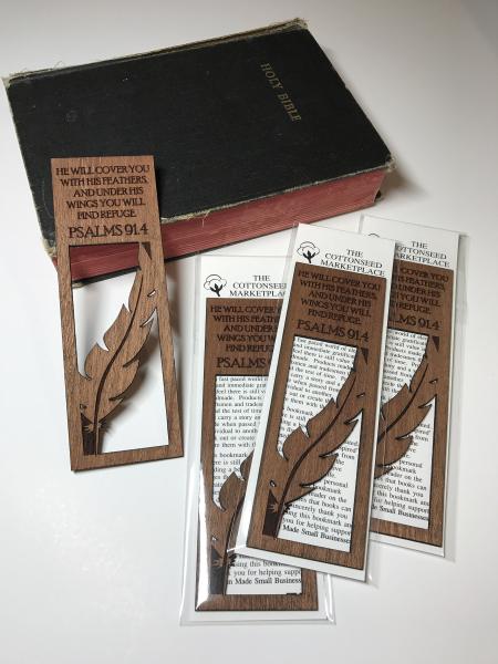 Psalms 91:4 Feather Wooden Bookmark picture