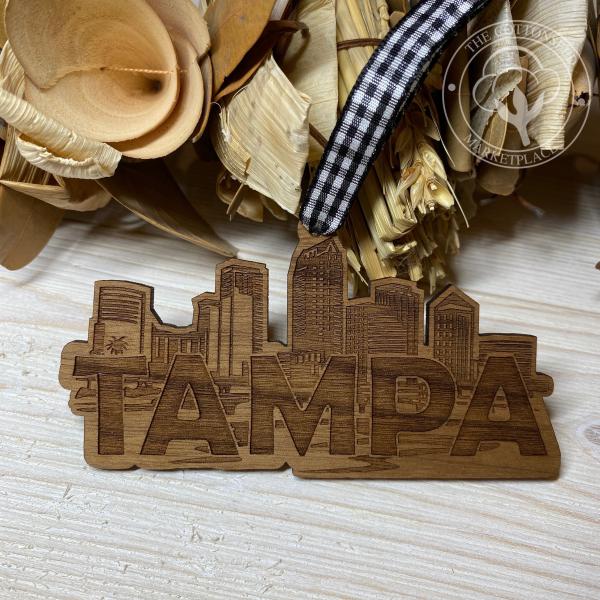 Tampa Skyline Wooden Christmas Ornament picture