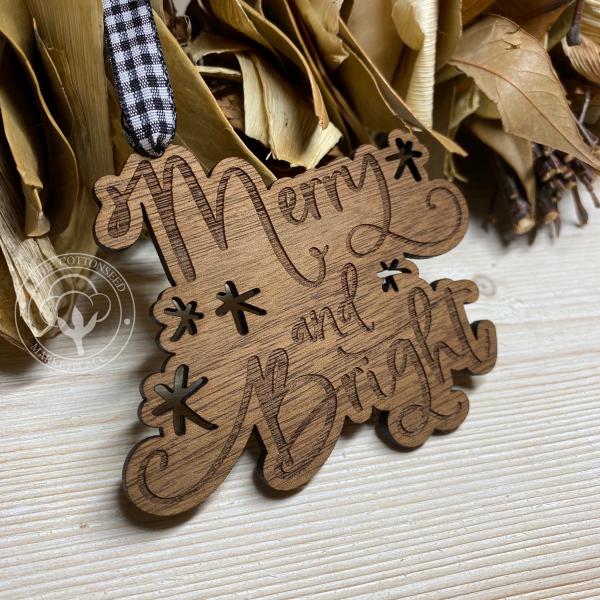 Merry and Bright Wooden Christmas Ornament