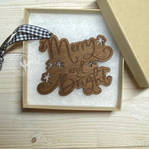 Merry and Bright Wooden Christmas Ornament picture