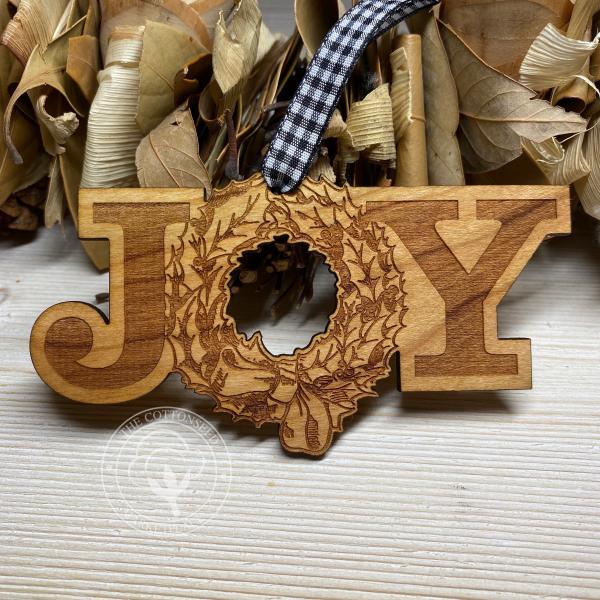 Joy Wooden Christmas Ornament with Wreath picture