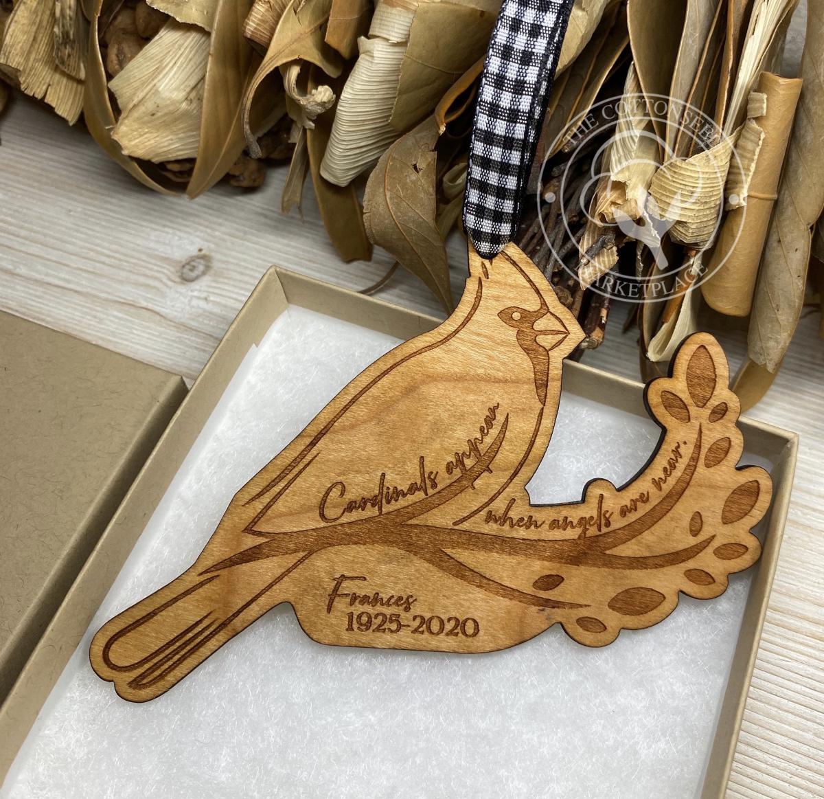 Cardinal Memorial Wooden Christmas Ornament - Cardinals Appear Angels are Near picture